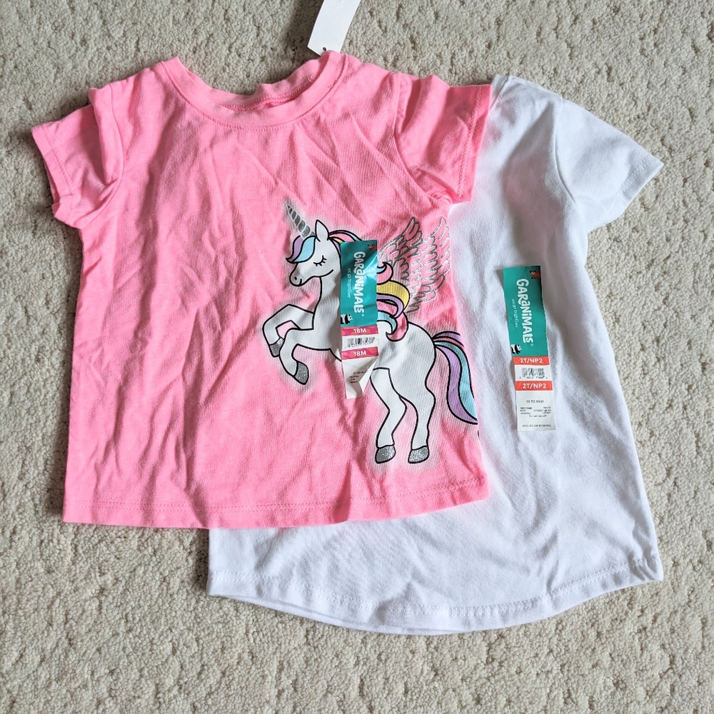 NWT Two Garanimals Tees, Unicorn and Basic White - 18 mo/2T